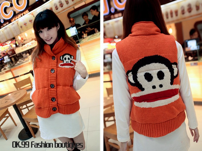 【外贸原单<em>毛线编织</em>内里拉绒保暖<em>马甲</em>大嘴猴卡