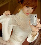 2011新款 时尚女人 味真免毛蕾丝拼接高领荷叶袖口衬衫 X320