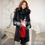 纤莉秀Q2150大码女装2011韩版夹棉长款外套加厚棉衣(帽不可拆)