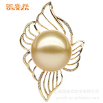 【国盛祥】13-14mm 18K黄金 天然珍珠 金色南洋珍珠吊坠
