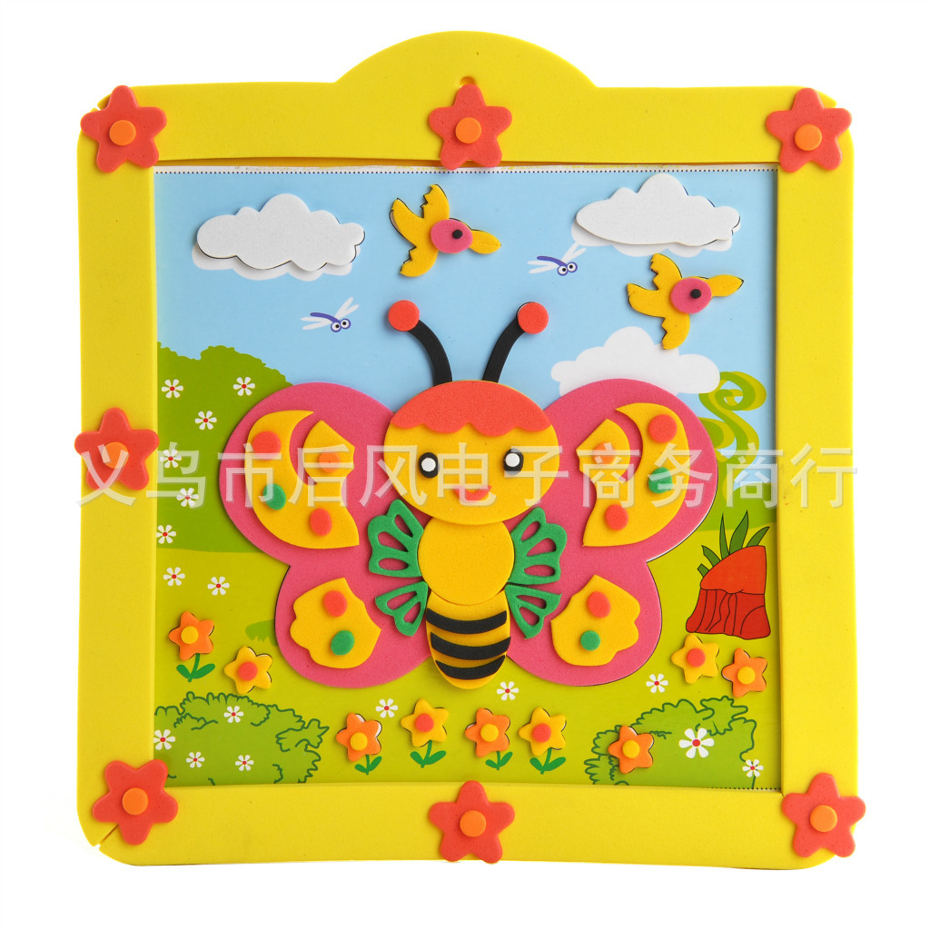 儿童益智玩具 立体粘贴画厂家批发图片,快乐童年DIY手工贴画 EVA