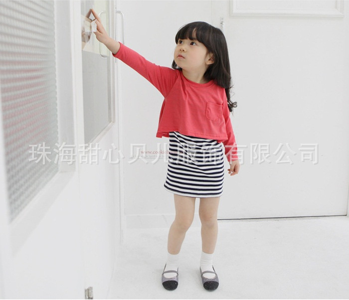 童装厂家直批 2012韩版秋款女童条纹假2件套