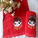 【批发供应】纯棉大红色老公老婆情侣毛巾 厂家直销 婚庆毛巾