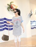 W903#韩国孕妇装 夏季船锚条纹短袖T恤 孕妇上衣