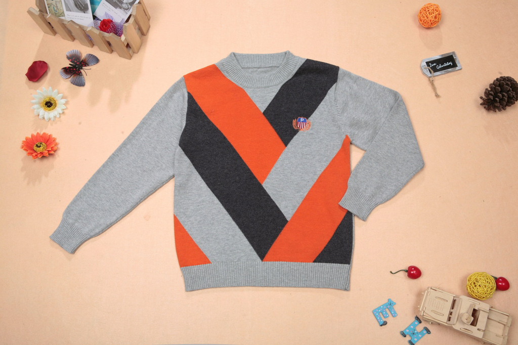 中<em>大童</em>彩条形线衣儿童<em>纯棉</em>圆领针织<em>毛衣秋冬</em>儿