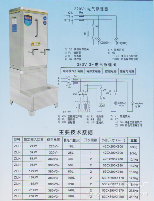 供应120升不锈钢内胆开水器 商用电热开水器 18kw防干烧热水器