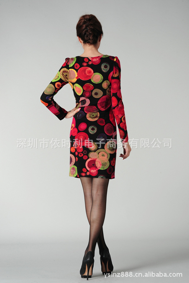 2012新款女装品牌全棉长袖修身连衣裙子秋装