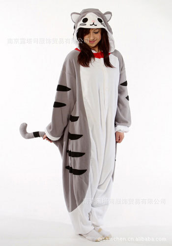 【Tabby Cat <em>Kigurumi</em> 猫 摇粒绒<em>卡通</em>连体<em>睡衣</em>