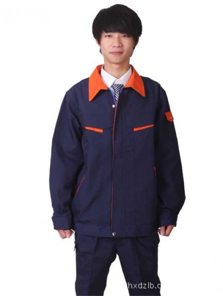 蓝色橘黄领双层工作服
