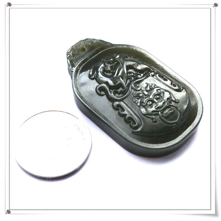 【批发 天下玉缘 天然和田玉青玉吊坠 貔貅饕餮