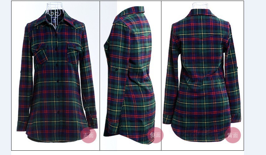 【<em>秋季</em>新款 <em>女式</em>格子衬衫女<em>长款</em> 韩版 打底衫 百