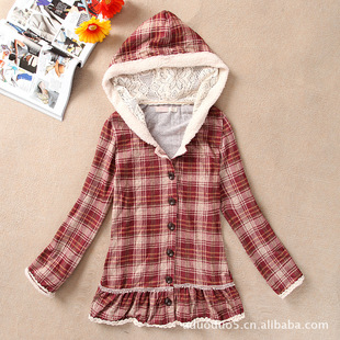 供应大码格子娃娃款衬衣欧单大码长款上衣显瘦款长款卫衣