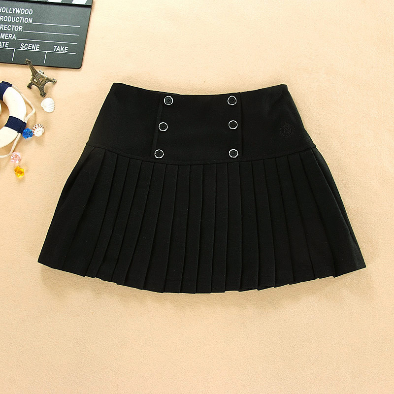 秋冬装<em>少女装</em>学院风小熊维尼双排扣百褶毛呢短