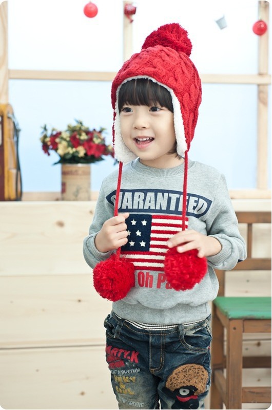 2012秋新款韩版童装 美国国旗上衣 长袖抓绒卫