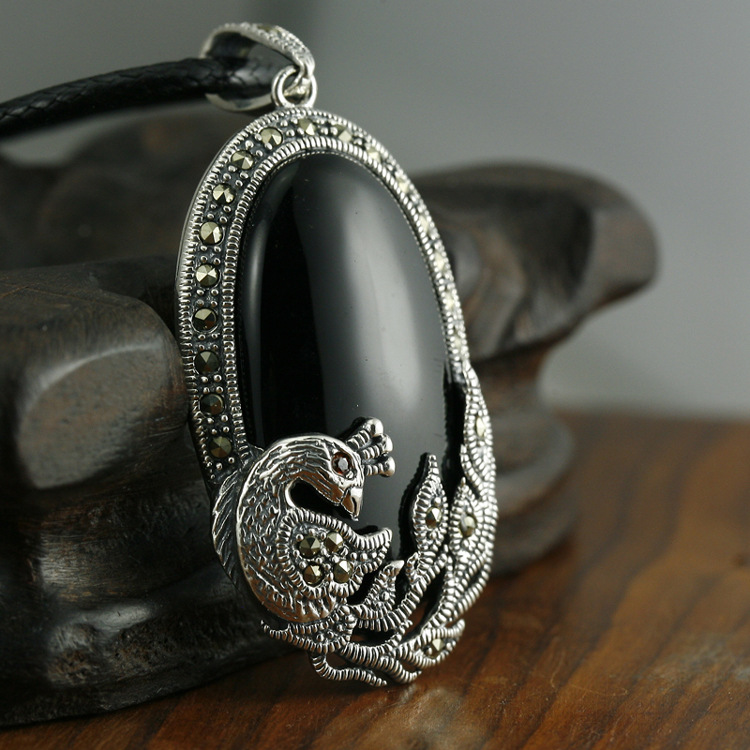 批发 泰银凤凰项坠 猫眼石吊坠 黑色铁矿石项坠