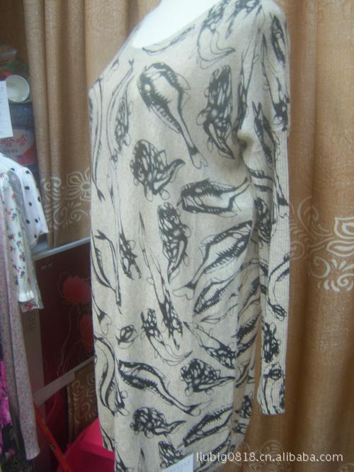 批发采购女式<em>毛衣</em>-海洋<em>鱼图案</em>印花 女装圆领长