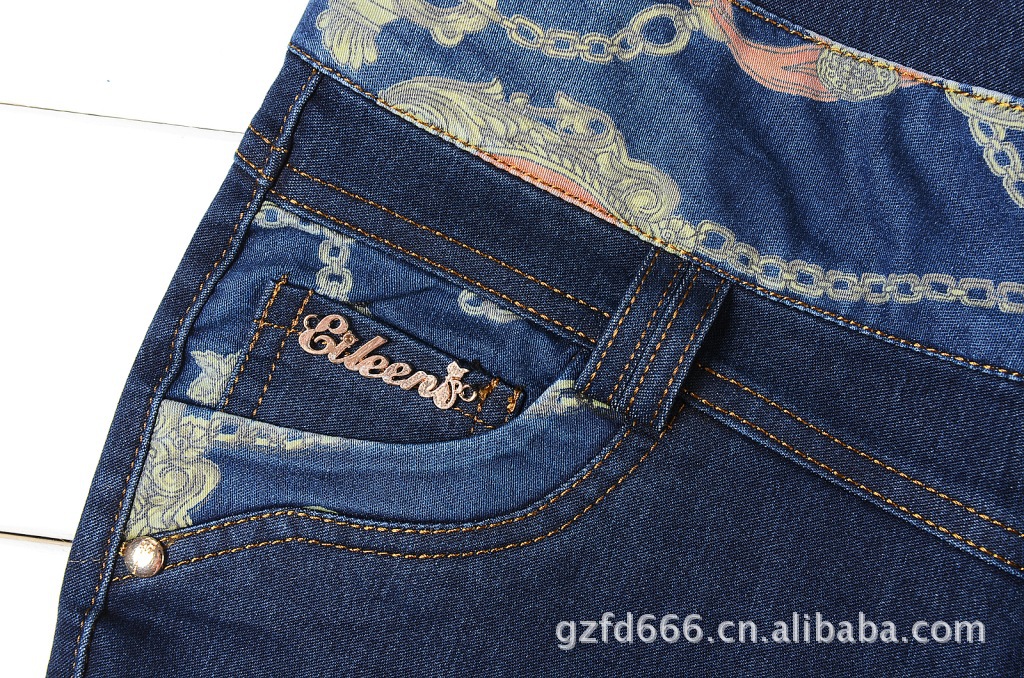 瑞丽韩版女装牛仔 株洲高档品牌牛仔长裤 腰头