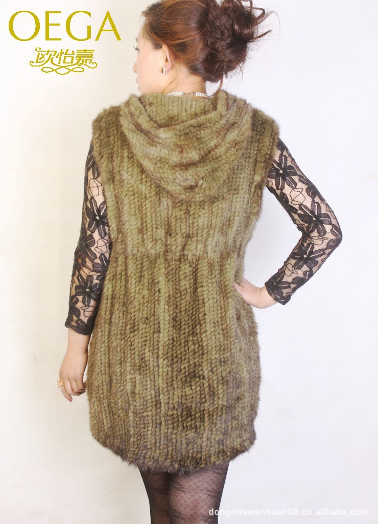 批发采购<em>女式马甲背心</em>-奢华 水貂毛<em>编织</em> 带帽长