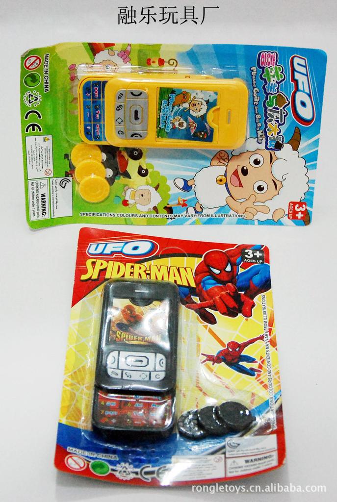 融乐玩具厂家直销2012热销飞碟弹射手机 蜘蛛侠芭比喜洋洋贴纸