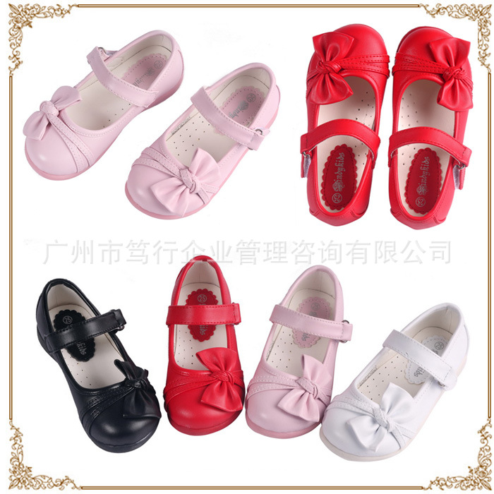 2014秋款儿童皮鞋单鞋蝴蝶结女童公主鞋黑白红粉四色童鞋批发6006