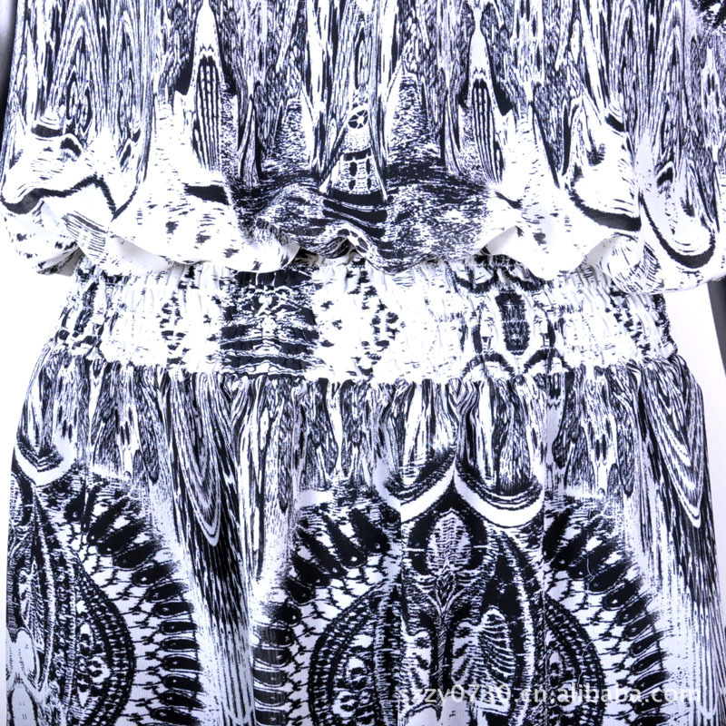 欧洲站 黑白灰 抽象建筑印花连衣裙 120.00元\/