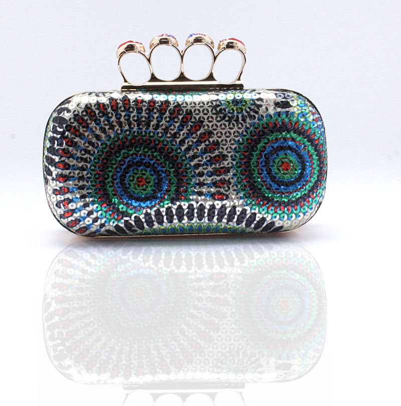 Skull Clutch Knuckle Rings Handbag, Four Fingers Wedding Evening Bag