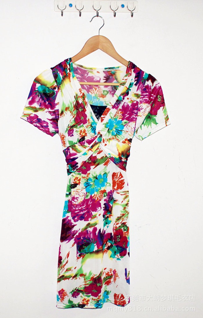 精品新款冰丝棉连裙设计修身性感V领连衣裙 时