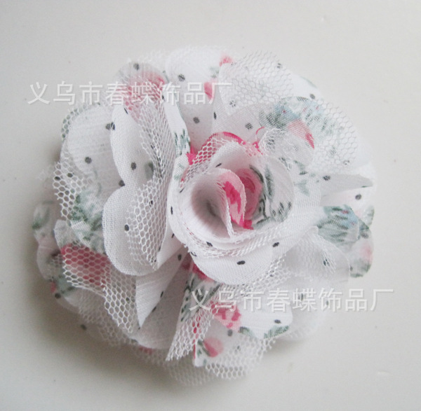 厂家定做雪纺网布花 8cm 胸花 服饰花 鞋花 帽子花朵