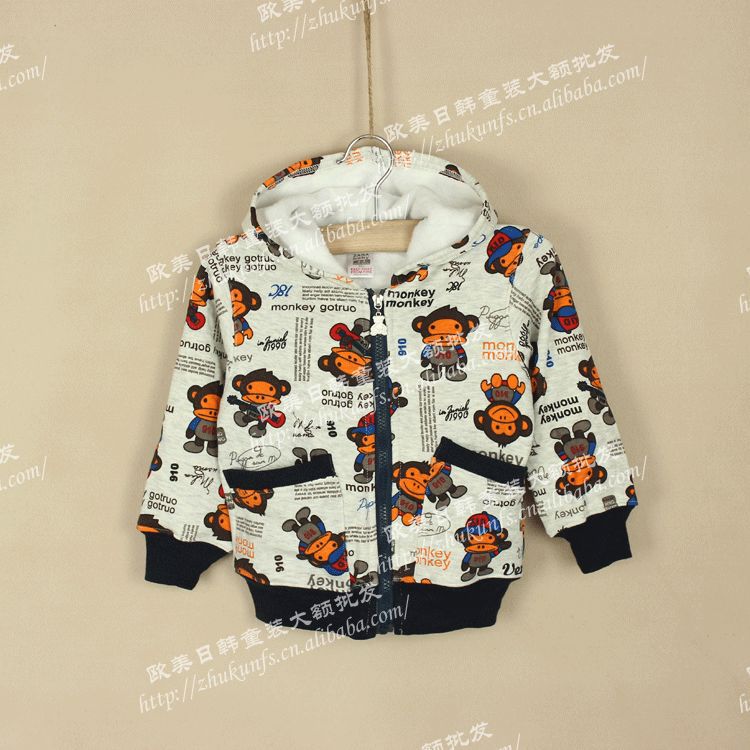 【外贸童装 <em>大嘴猴</em>拉绒<em>针织开衫 儿童</em>外套绒衫
