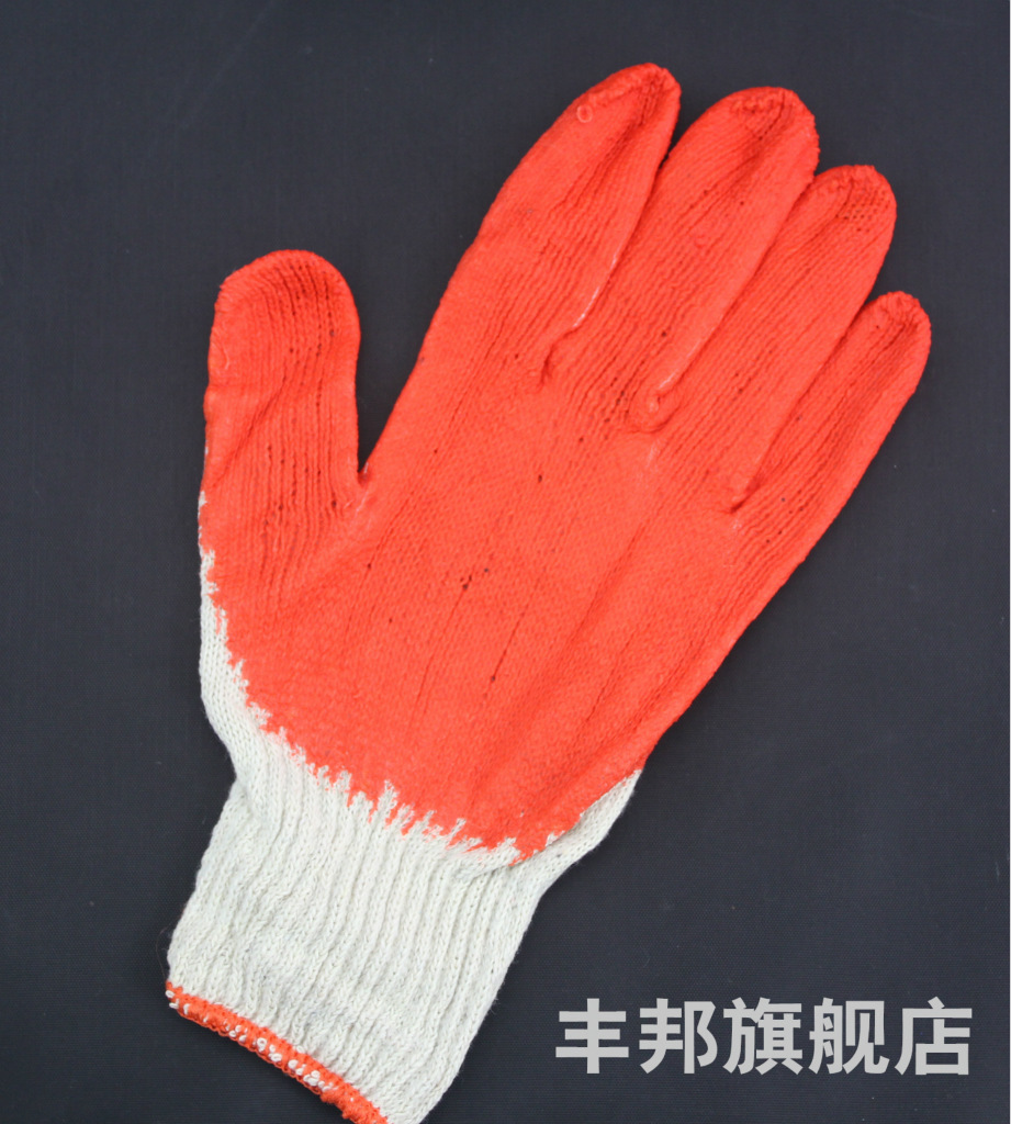 【白线红挂胶手套 抗磨防滑工作手套 防护手套