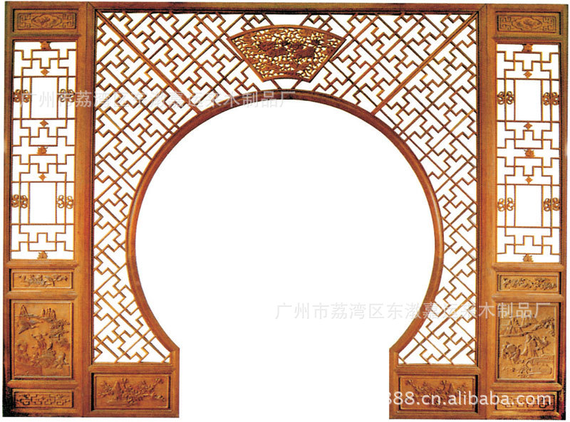 嘉运来 家居木质精美落地拱门,庭院装饰美观仿古木雕落地拱门