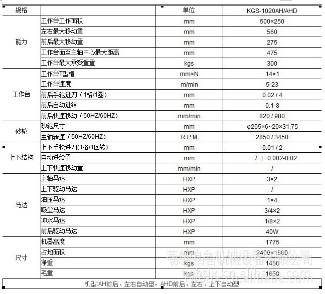 厂家直销台湾高精度液压平面磨床 KGS-1020AH/AHD