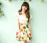 K1153#2012夏装新款女装日系蝴蝶结胸花点点图案甜美雪纺连衣裙