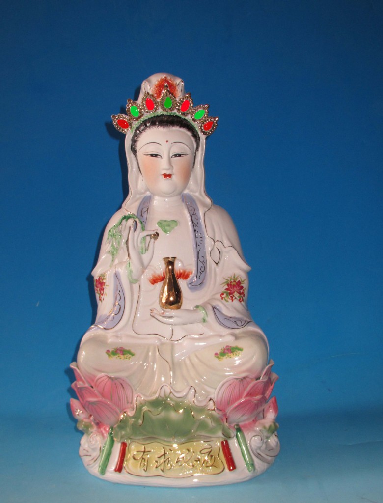 10寸金身坐观音 陶瓷佛像批发/陶瓷观音菩萨/潮州陶瓷