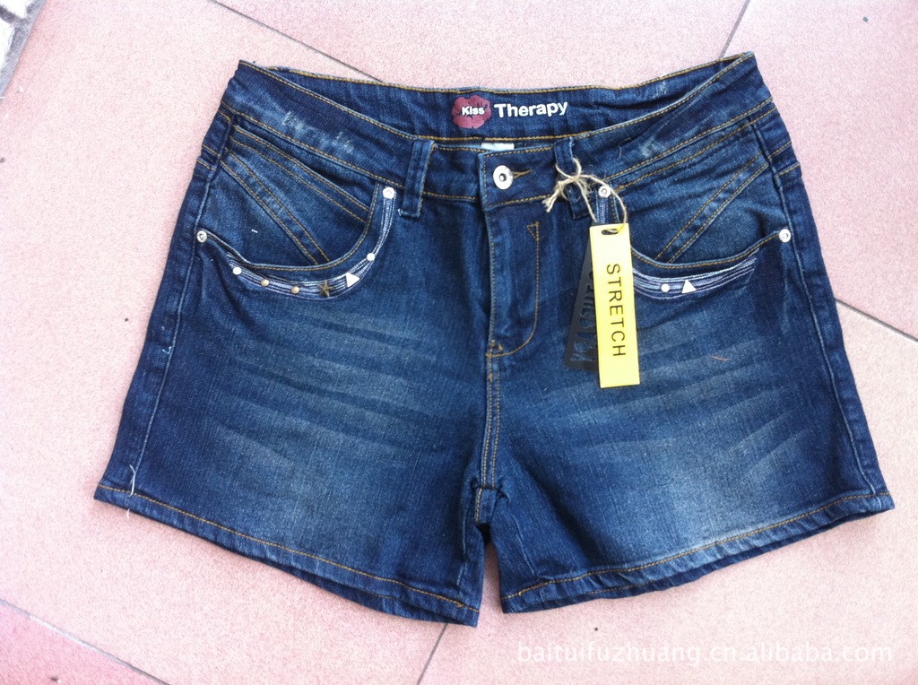 大码牛仔中裤 外贸牛仔<em>短裤</em> <em>肥婆</em>弹力五分裤 七