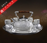 纯银工艺品.银器.纯银制品.纯银茶具.高工艺浮雕飞碟茶具