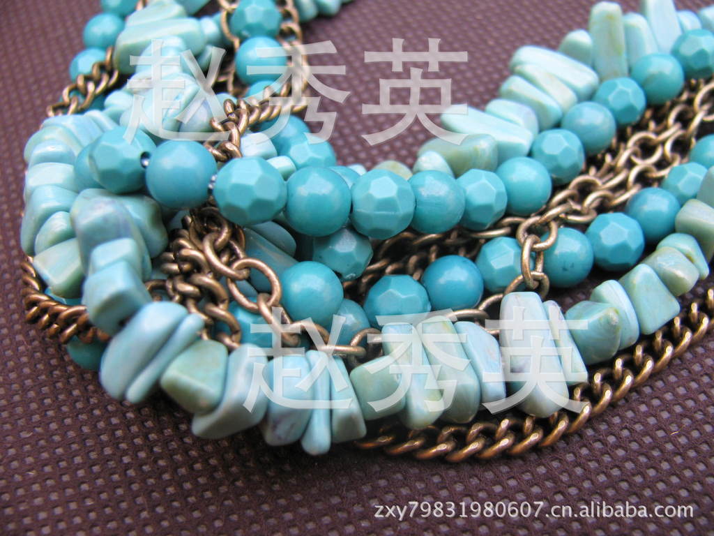 【库存毛衣链 宝石蓝毛衣链 出口毛衣链 石头毛