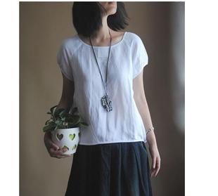 批发采购女式衬衫-文艺清新 亚麻女装上衣 短袖