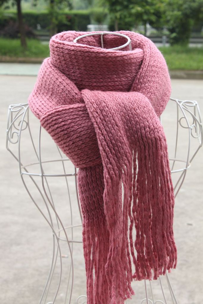 韩版冬季 女款针织毛线流苏纯色围巾 加长加厚