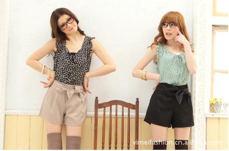 1589-<em>短裤</em> 四季必备百搭<em>宽版</em>斜蝴蝶结<em>短裤</em>/日