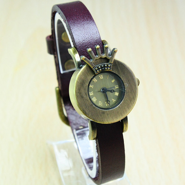 【供应黄冠复古手表休闲简约牛皮石英手表批发