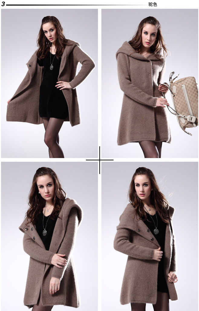 【温友<em>羊绒</em> <em>女式中长款</em> 貂绒<em>开衫</em> 貂绒外套 连帽