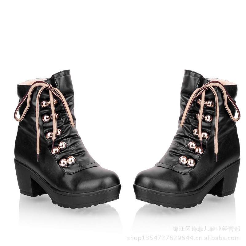 校园风韩版甜美前系带时尚百搭低筒<em>女靴批发</em> 