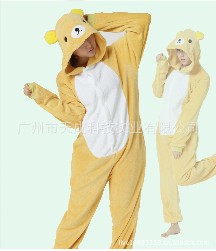 【秋冬季卡通连体<em>动物睡衣</em> 轻松熊 可爱的情侣