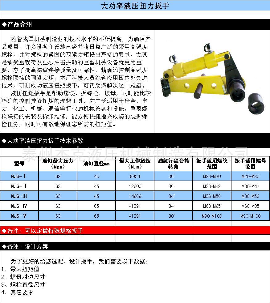 生产供应 力矩扳手液压 液压扭力扳手