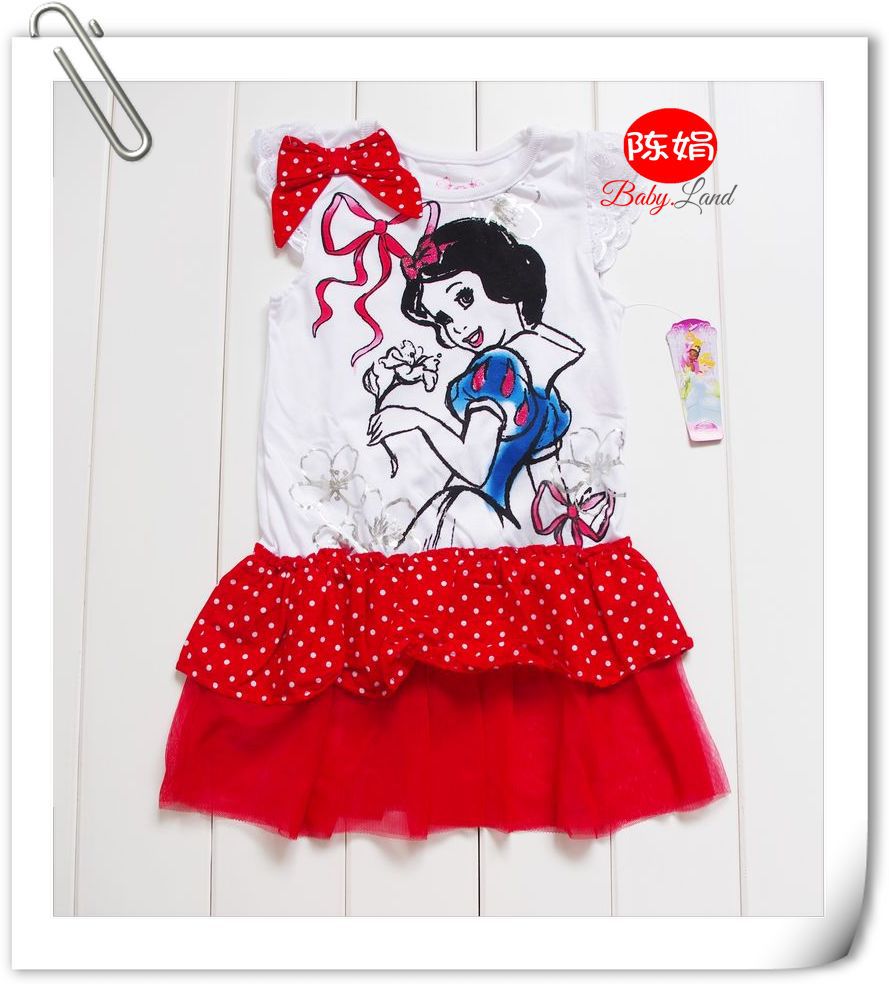 外贸品牌 DISNEY女童夏款 大红色连衣裙 图片