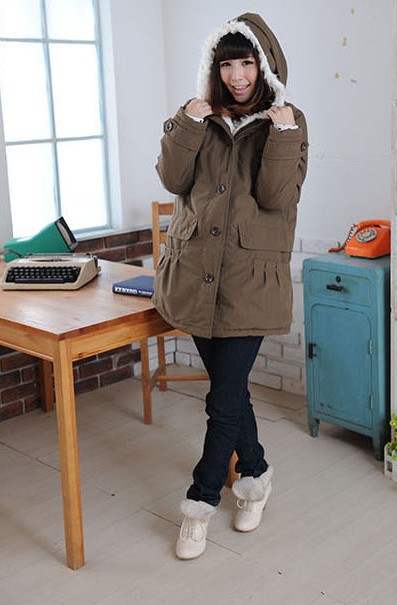 JJ12707女之御孕妇装 韩版连帽中长款棉衣 毛