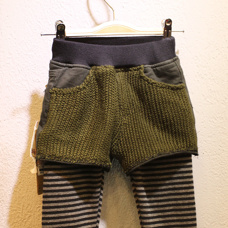 <em>韩版</em>童装冬 <em>毛线短裤</em>假2件 女<em>儿童</em>加厚条纹打