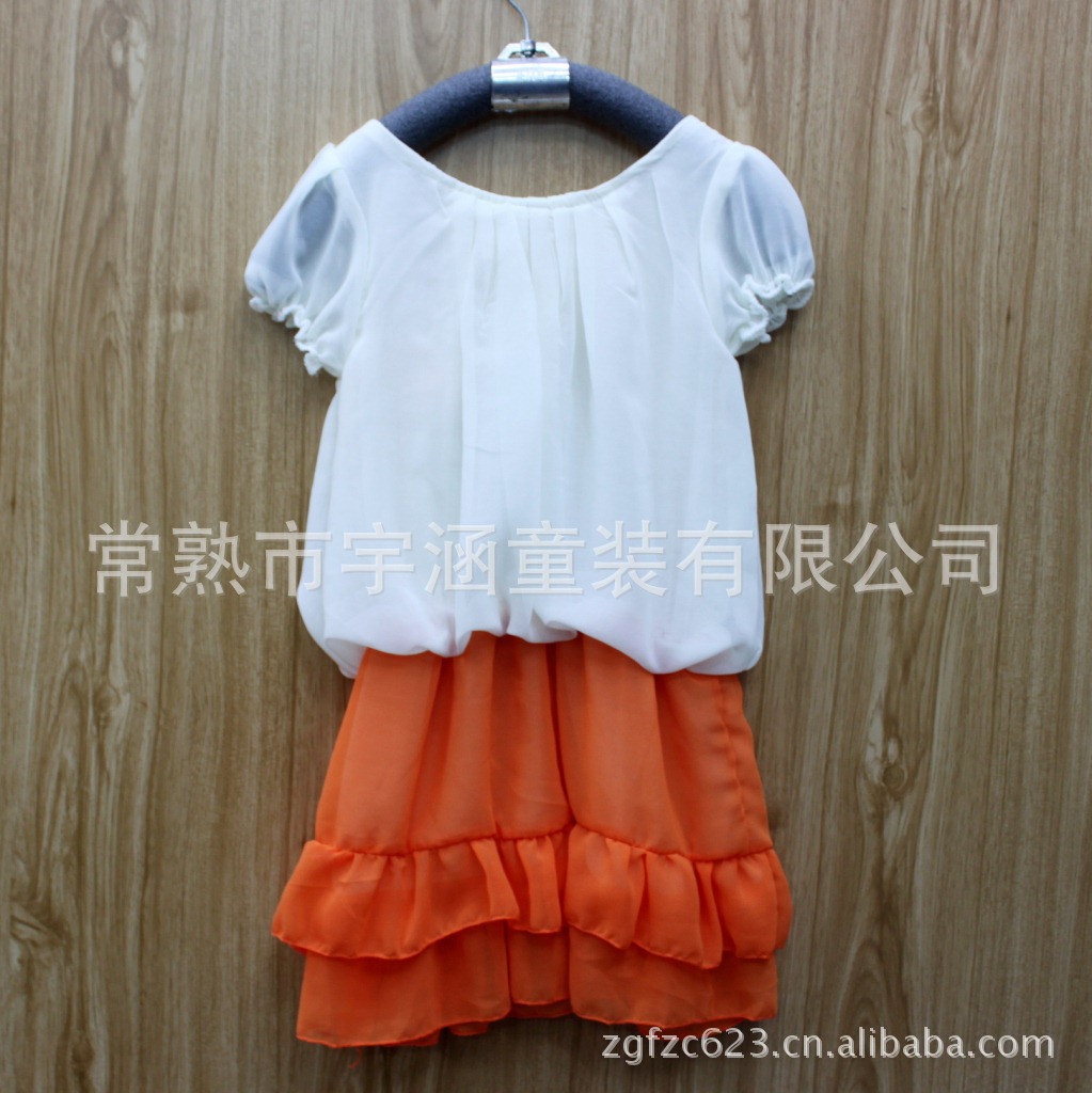2012夏 豪门 中童 <em>女童 雪纺</em>裙 花朵串珠 圆领双