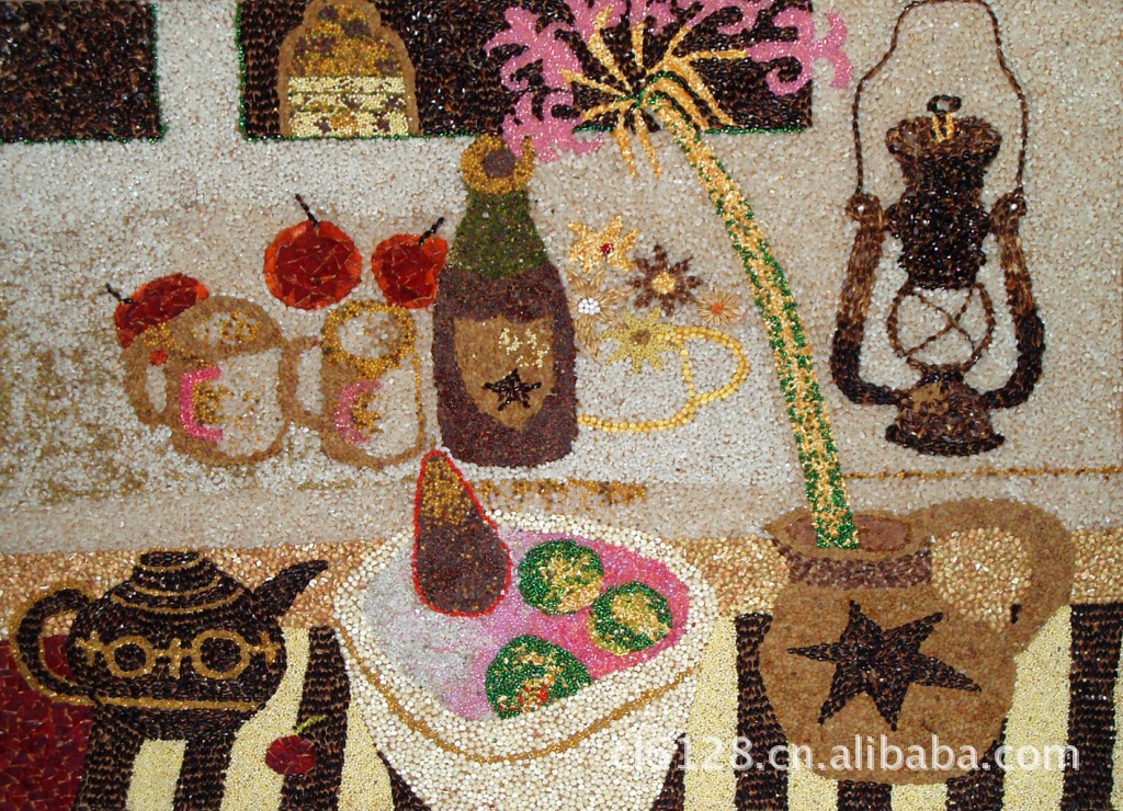 粮食画五谷画 粮艺谷艺豆塑画米画 家居(一)60×80编号1011